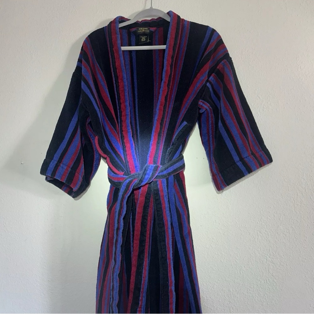 Vintage Alexander Julian Cotton Robe Thick Towel Red Black Blue Striped
